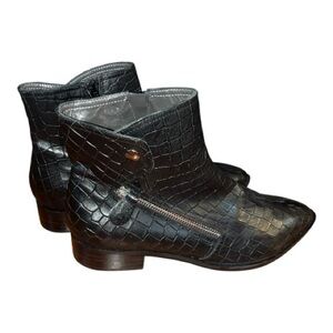 Napoleoni Black Crocodile Ankle Boots